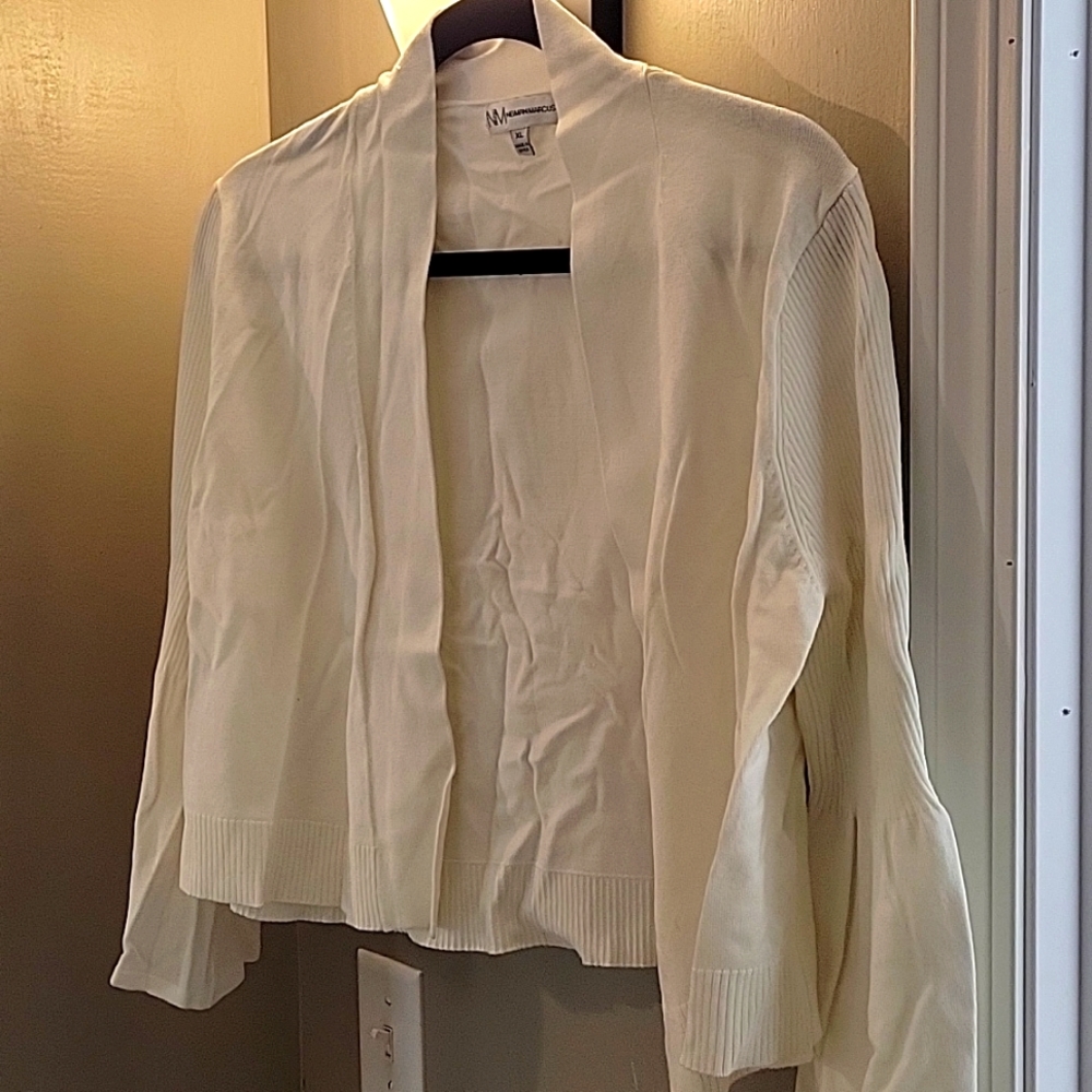 Neiman Marcus cream cardigan with bell sleeves